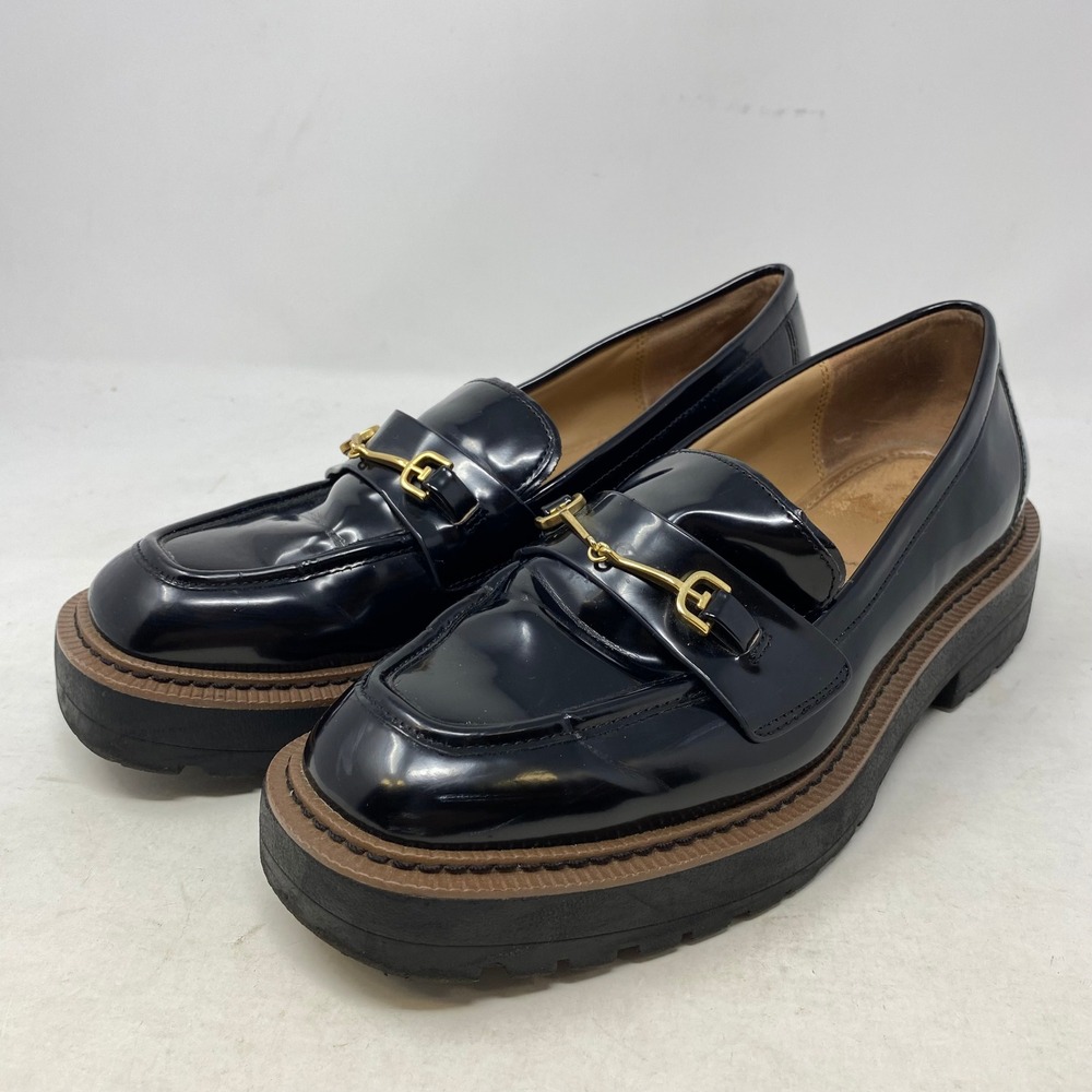 Sam Edelman Laurs Black Patent Platform Horsebit Loafers Mens 8.5M EU 39 Lug